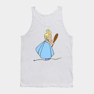 cute little girl blue dress looking in mirror Tank Top